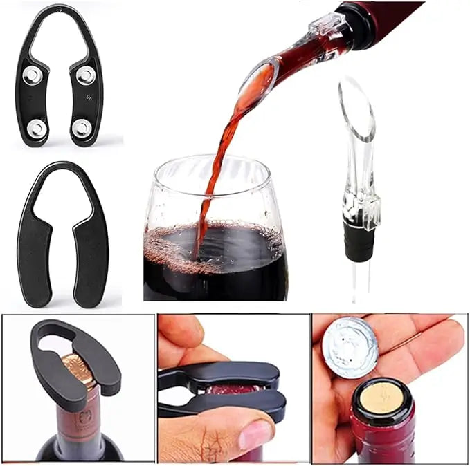 KIT PREMIUM DESTAPADOR DE VINO - Con Sus 5 Piezas: Abre, Sirve y Conserva Como un Experto