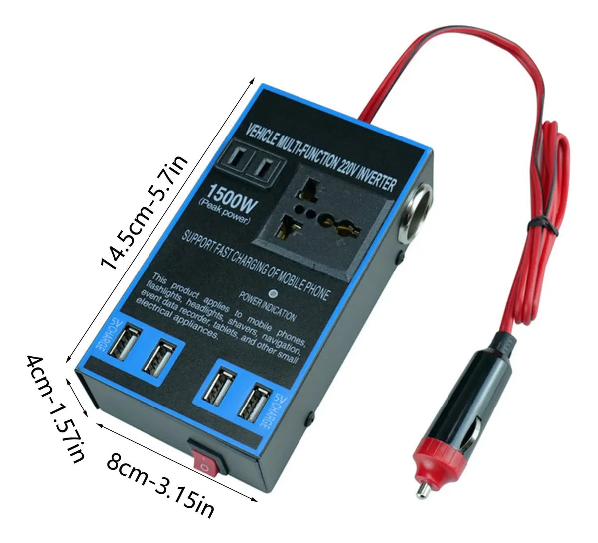Adaptador de Corriente Para Carro | Con Conectores de enchufe y puertos de carga rápida USB