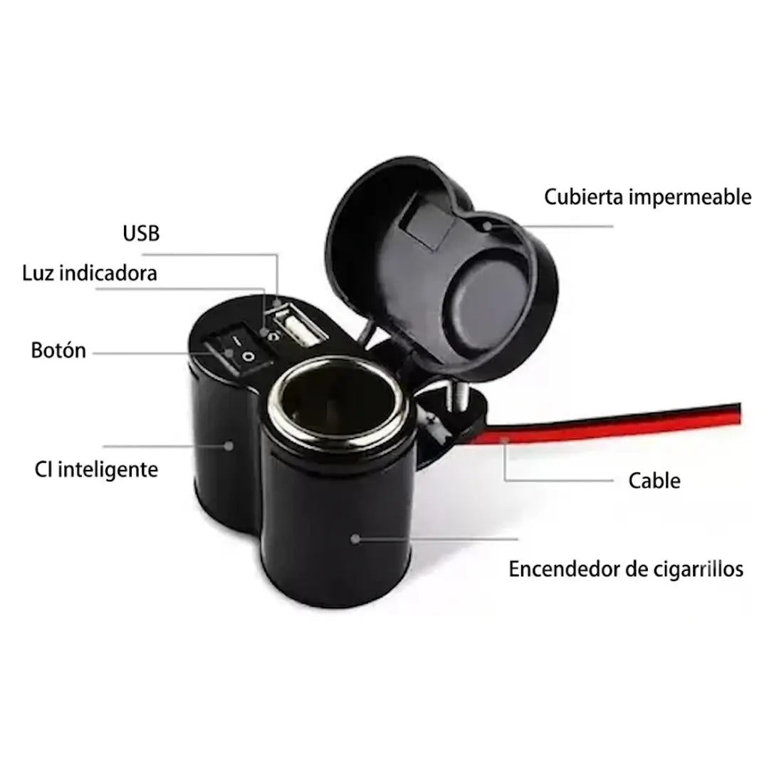 Cargador USB y Toma Corriente Para Moto