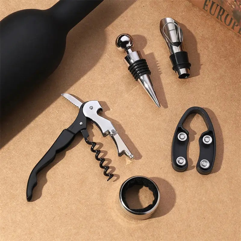KIT PREMIUM DESTAPADOR DE VINO - Con Sus 5 Piezas: Abre, Sirve y Conserva Como un Experto