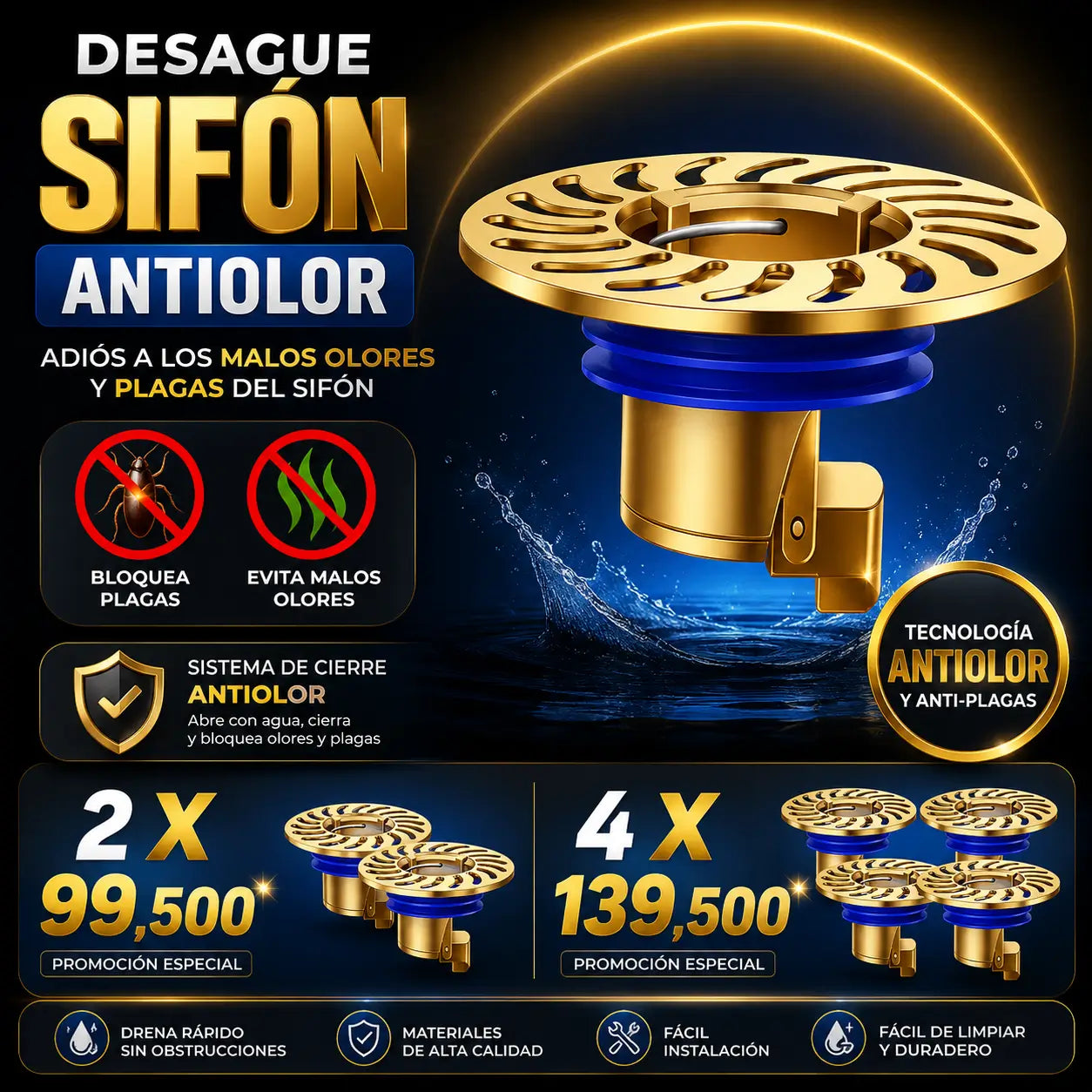 DESAGÜE SIFON ANTIOLOR PAGAS 1 LLEVAS 2