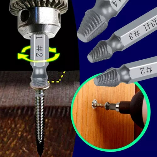 JUEGO EXTRACTOR DE TORNILLOS – Set Profesional x 5 Brocas Universales se adaptan a tu taladro