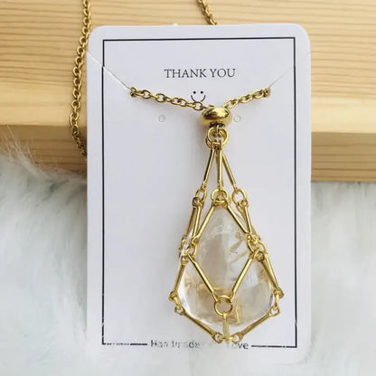 COLLAR JAULA DE CRISTAL -  Incluye Piedra De Cuarzo Rosa