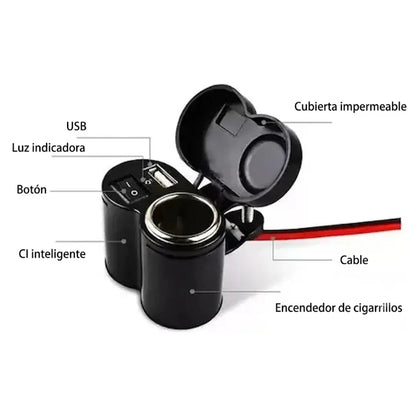 Cargador USB y Toma Corriente Para Moto