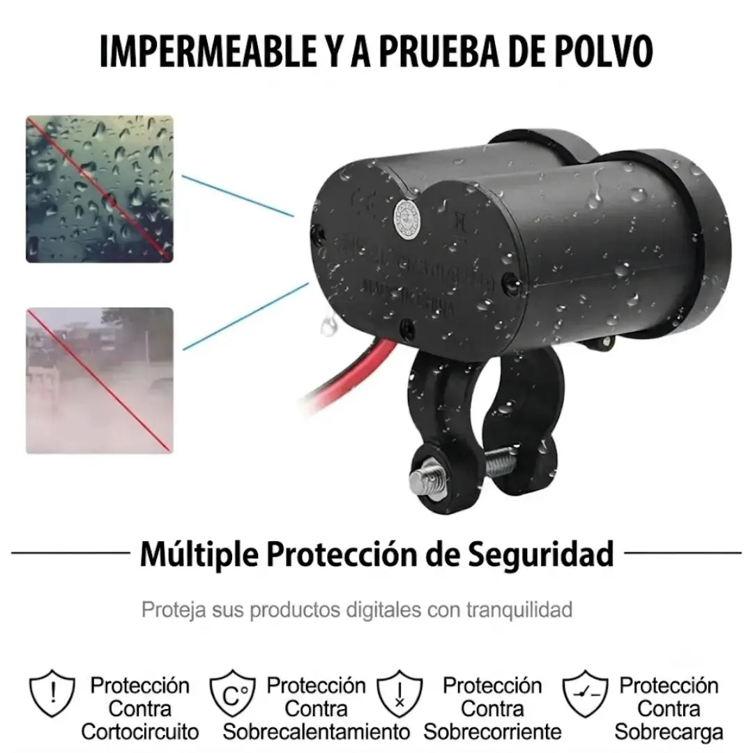 Cargador USB y Toma Corriente Para Moto