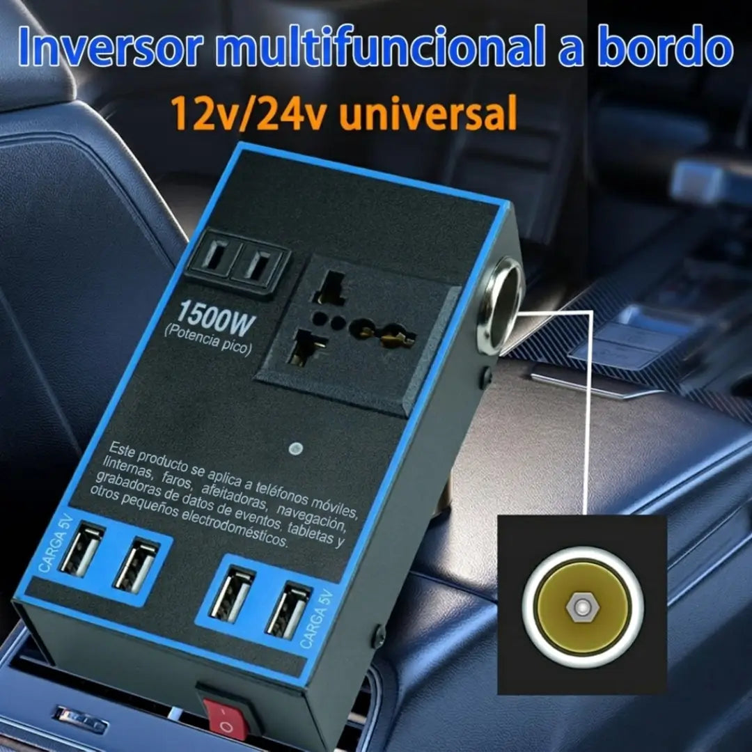 Adaptador de Corriente Para Carro | Con Conectores de enchufe y puertos de carga rápida USB