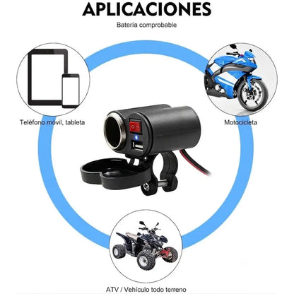 Cargador USB y Toma Corriente Para Moto