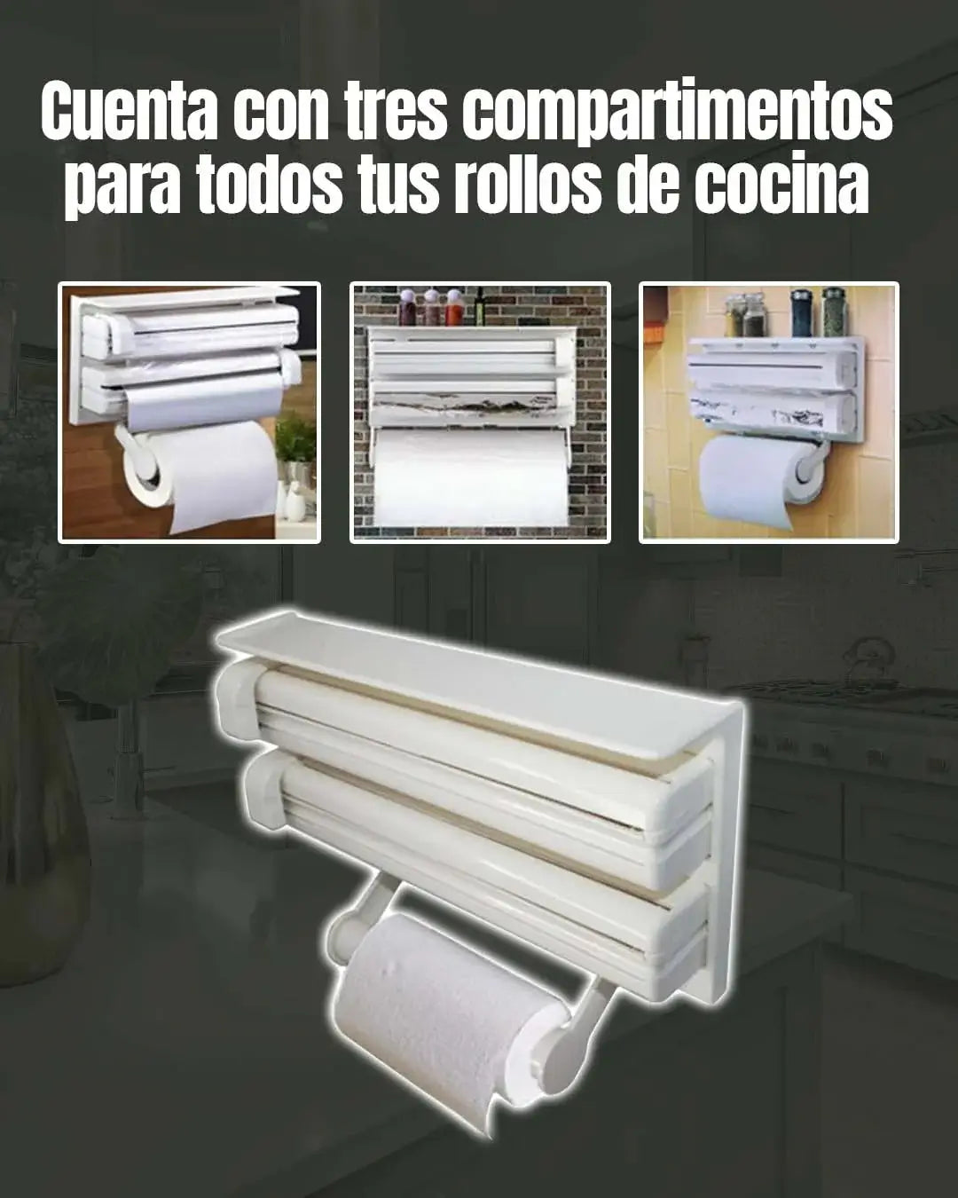 DISPENSADOR DE COCINA 3 en 1 - Organizador de envolturas