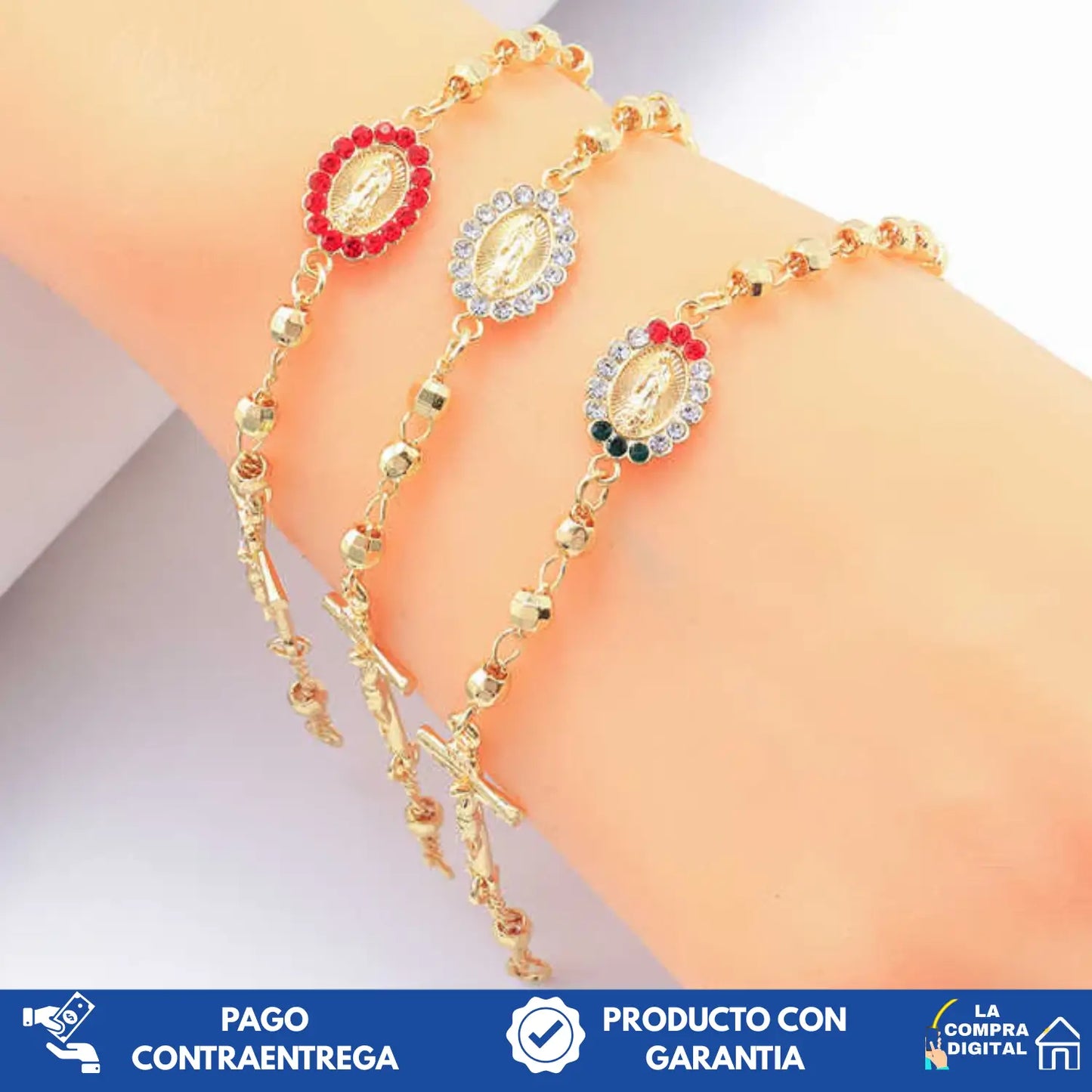 JESUS Y  MARIA - Pulsera Con Oro Laminado de 14K